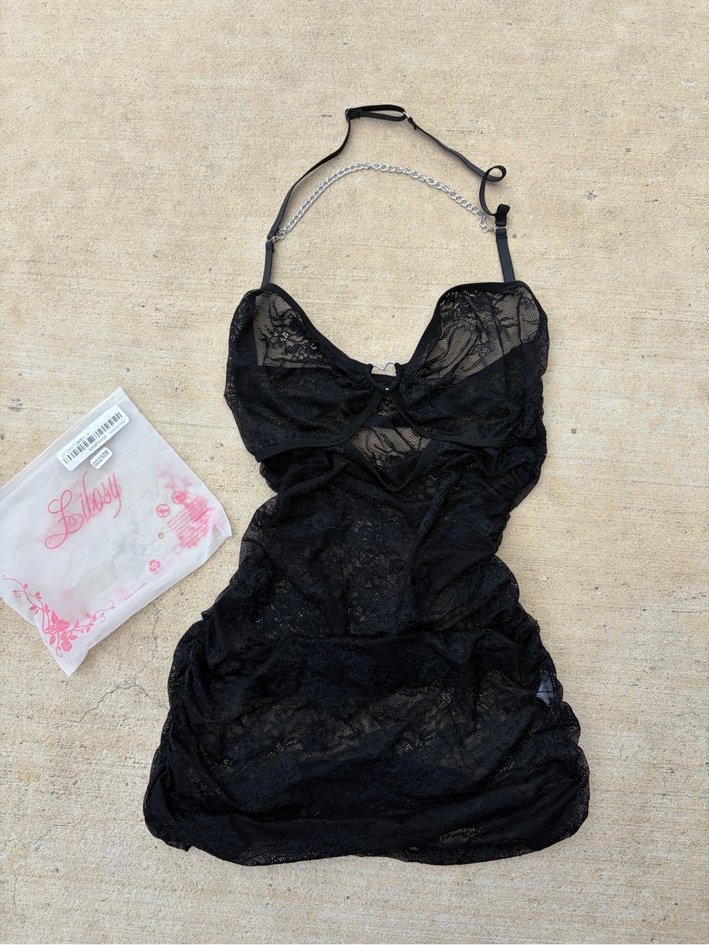 Lace Halter Chemise Nightdress - Black
